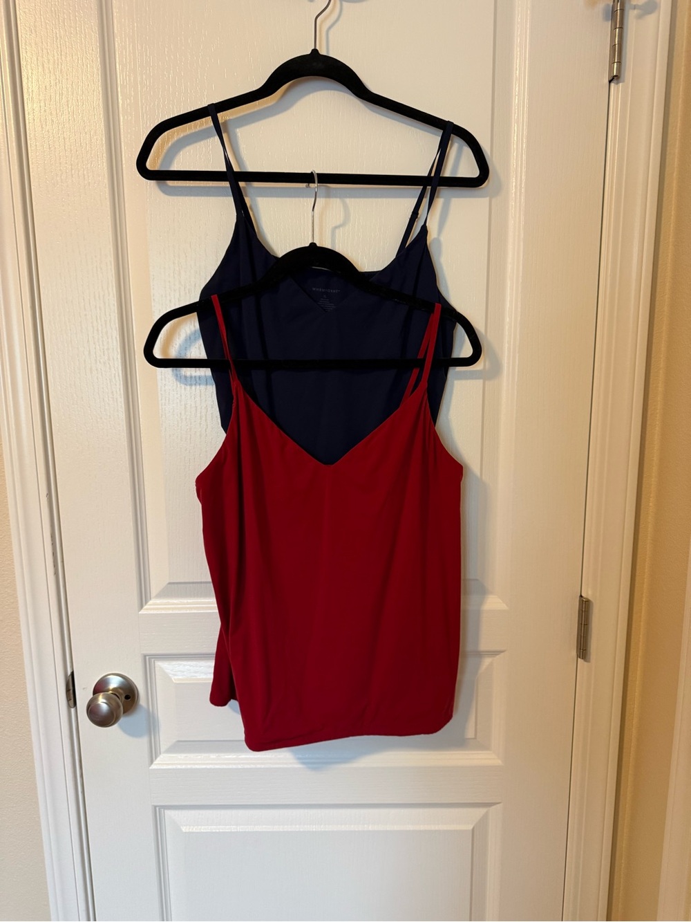 White House Black Market Red & Navy Spaghetti Strap Camisoles